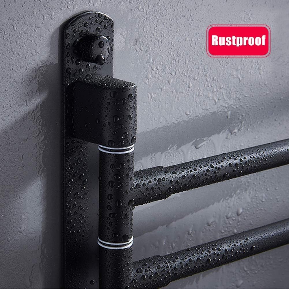 180 Degree Swivel Towel Rack with Four Arms and Dual Hooks