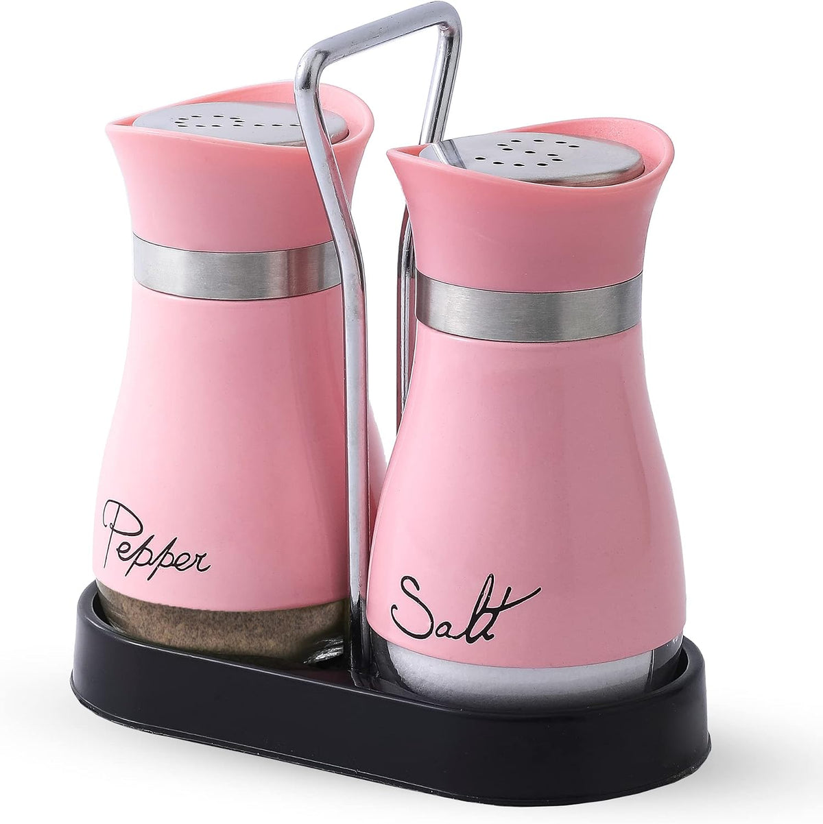 Round Glass Salt and Pepper Shaker Set with Steel Lid