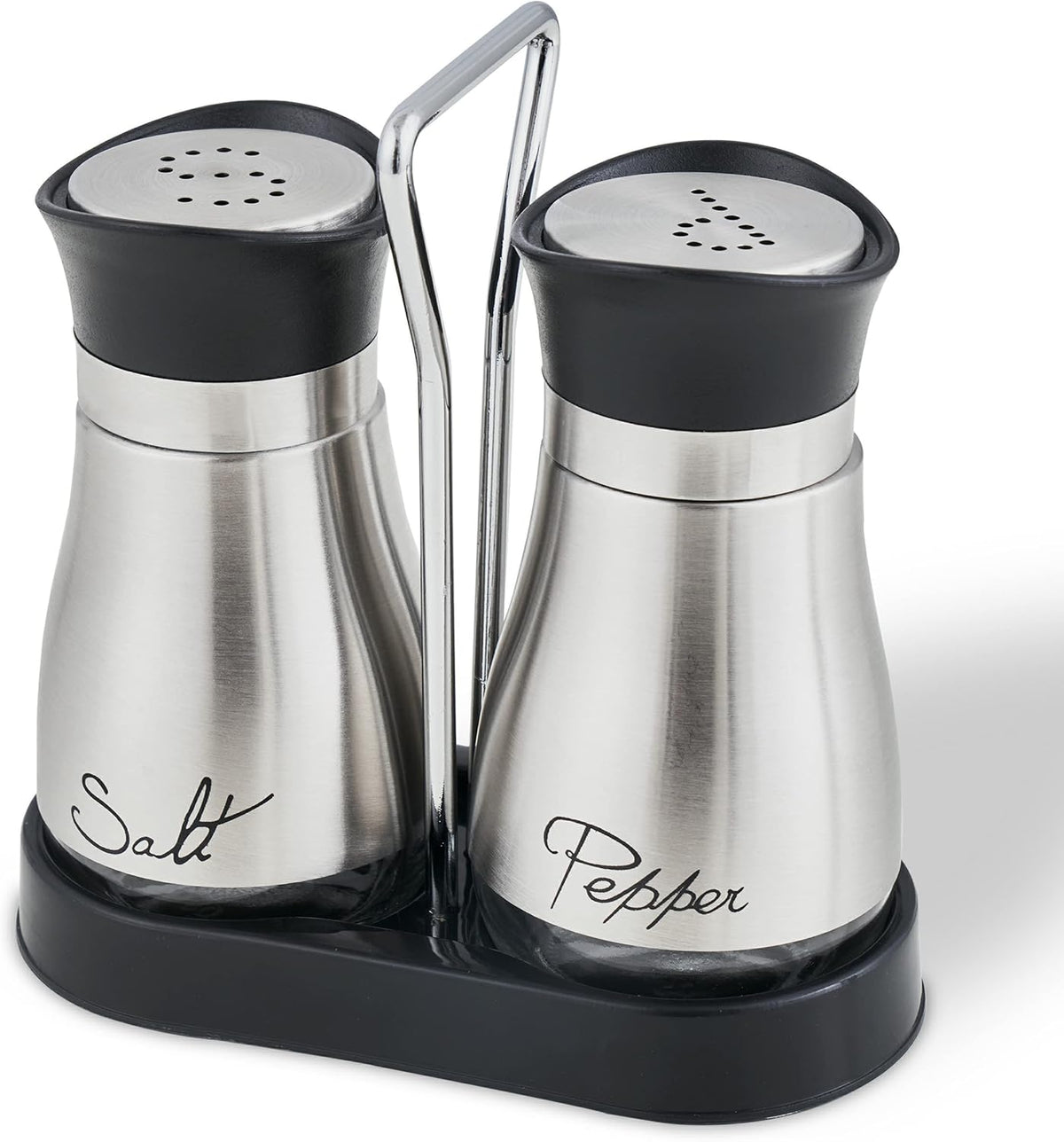 Round Glass Salt and Pepper Shaker Set with Steel Lid