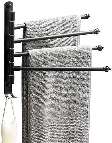 180 Degree Swivel Towel Rack with Four Arms and Dual Hooks