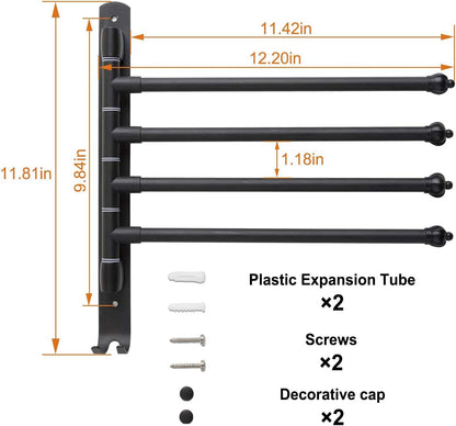 180 Degree Swivel Towel Rack with Four Arms and Dual Hooks