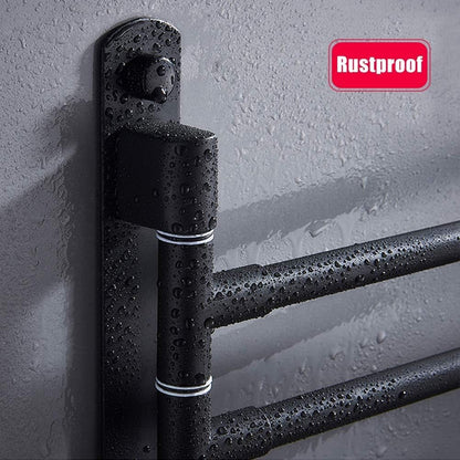 180 Degree Swivel Towel Rack with Four Arms and Dual Hooks