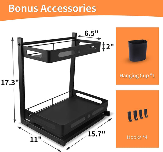 Expandable Two Tier Under Sink Organizer with Sliding Shelves