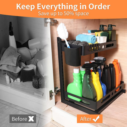 Expandable Two Tier Under Sink Organizer with Sliding Shelves