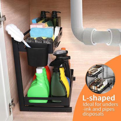 Expandable Two Tier Under Sink Organizer with Sliding Shelves