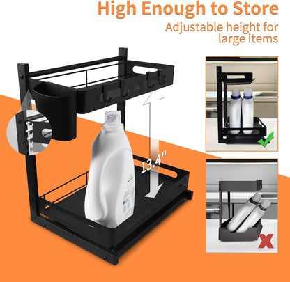Expandable Two Tier Under Sink Organizer with Sliding Shelves