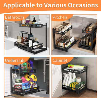 Expandable Two Tier Under Sink Organizer with Sliding Shelves