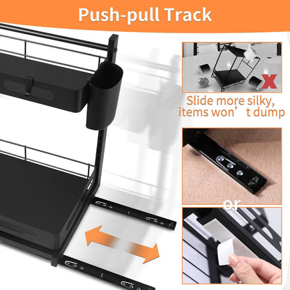 Expandable Two Tier Under Sink Organizer with Sliding Shelves
