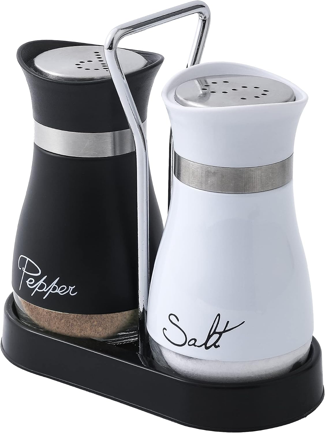 Round Glass Salt and Pepper Shaker Set with Steel Lid