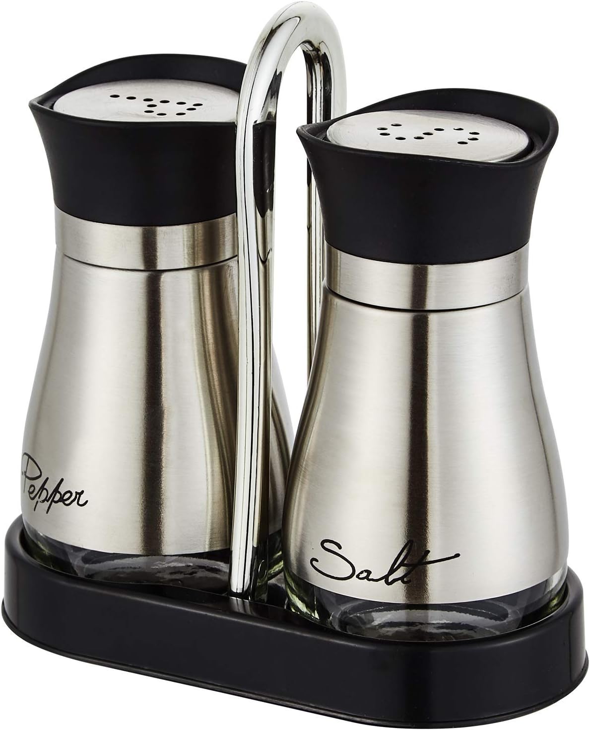 Round Glass Salt and Pepper Shaker Set with Steel Lid