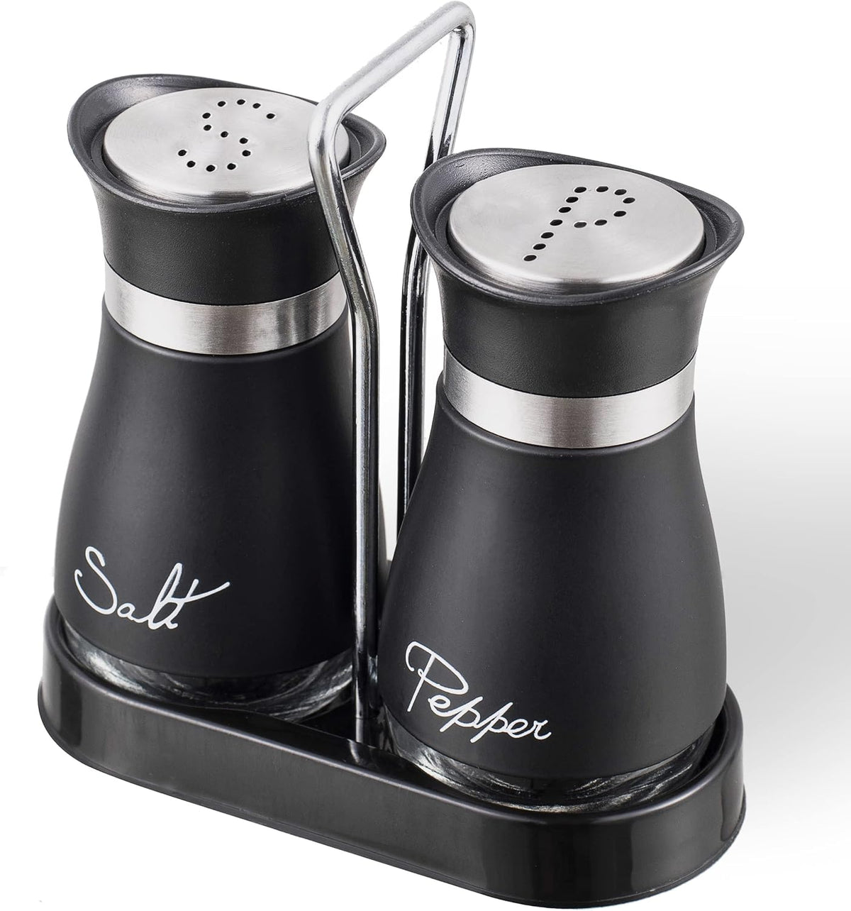 Round Glass Salt and Pepper Shaker Set with Steel Lid