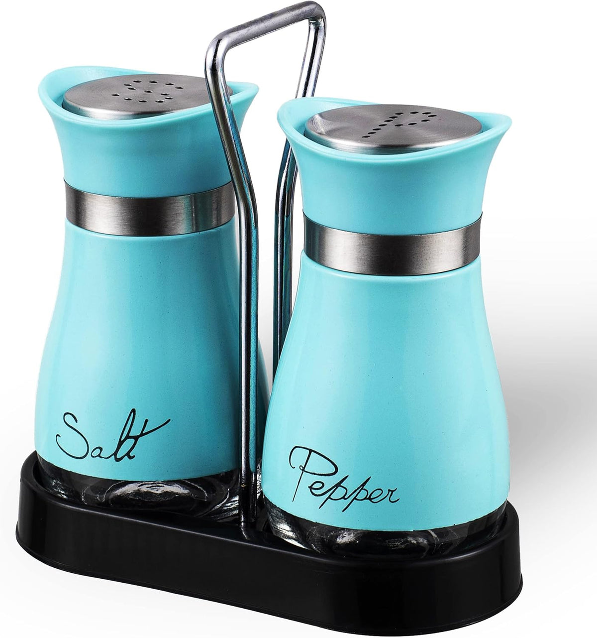 Round Glass Salt and Pepper Shaker Set with Steel Lid