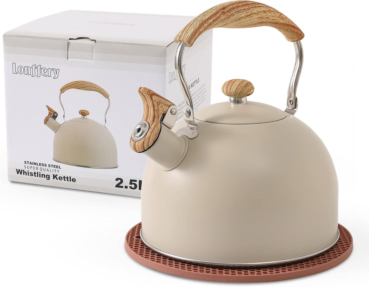 Stainless Steel Whistling Tea Kettle, 2.5 Quart Capacity